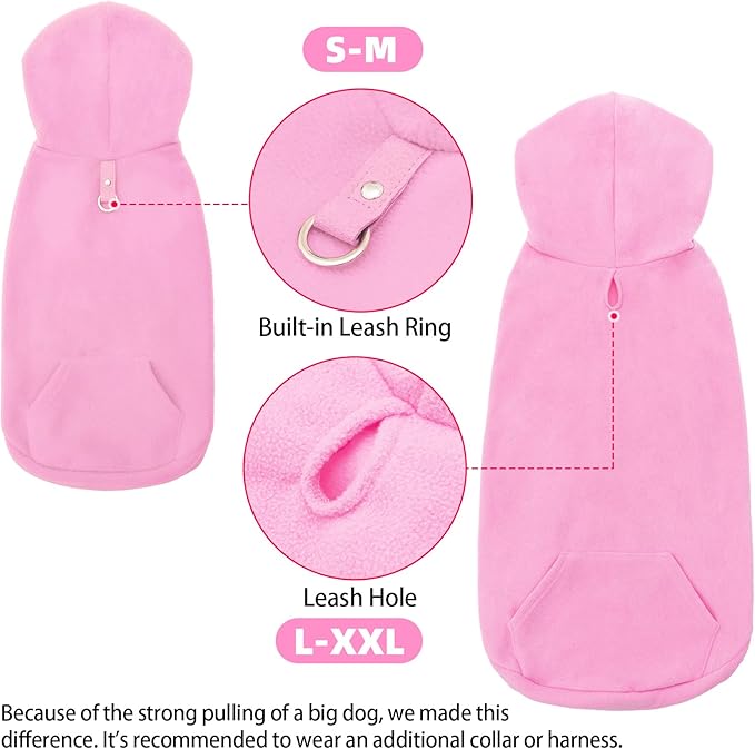EXPAWLORER Dog Hoodie Fleece Sweater Vest, Hooded Dog Sweatshirt Fall Winter Pet Clothes with Leash Hole, Sleeveless Warm Cozy Puppy Clothing for Cat Small Medium Large Dogs Girl Boy, Pink XL