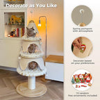 Modern Cat Tree-51.2" Cat Christmas Tree w/Thick Scratch Post(φ5.4in), Wood Cat Tower w/ 3 Condos-Heavy Duty Furniture w/Metal Frame & Replaceable Mat for Indoor Kittens, White