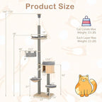 PETSITE Floor to Ceiling Cat Tree, 100-110 inch Height Adjustable, Multi-Level Cat Tower Floor to Ceiling with Scratching Posts, Cat Condo, Hammock, Tall Ceiling Cat Tree for Indoor Cats Large