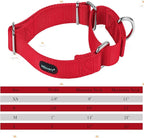 Mikivery Martingale Dog Collar Nylon Adjustable and Safety Training Red Comfortable Metal Buckle Slip Collars for Small Medium and Large Dogs(Red,L)