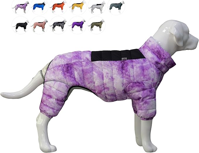 Micai Warm Dog Coat - 4 Legs Covered Waterproof Windproof Reflective Vest, Zippered Adjustable Outdoor Snow Jacket for Small Medium Large Dogs - Purple L