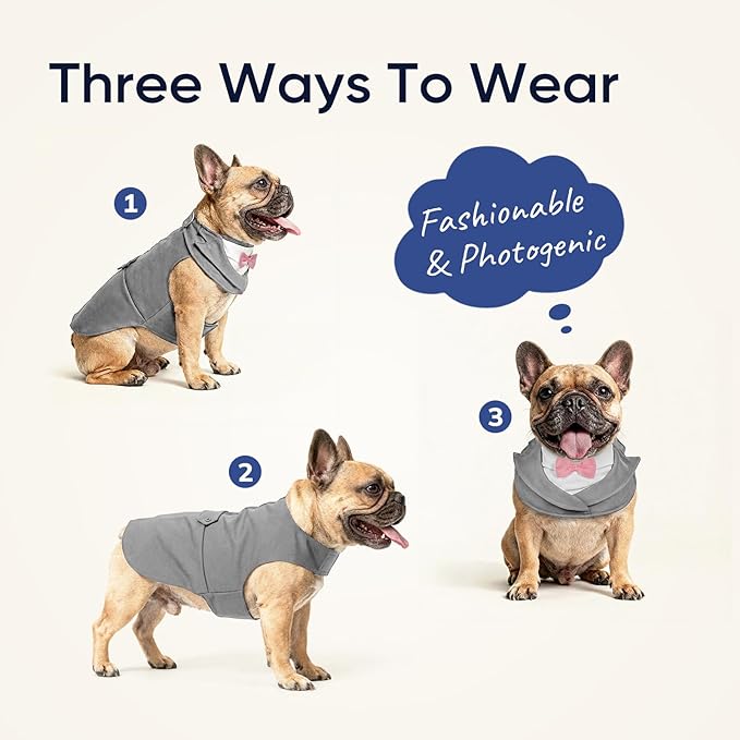 Supet Dog Tuxedo and Bandana Set with Bow Tie, Formal Outfit for Wedding Birthday Party Graduation Valentines, Pet Suit Clothes for Large Medium Small Dogs (Grey, XL)