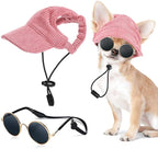 Jadive X-Small Dog Sun Hat with Ear Holes, Dog Cat Sunglasses with Anti-Slip Silicone Rope Baseball Cap Adjustable Puppy Sunbonnet Headdress Beach Visor Hat for Puppies Summer Outdoor(Pink)