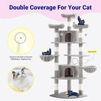 Allewie 73in Fan-Shaped Space-Saving Corner Cat Tower/Multi-Level Tall Cat Tree for Indoor Kitties/Cozy Baskets/Condos/House/Perches/Sisal Scratching Posts/Pet Activity Center/Grey