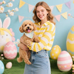 E-Clover Spring Easter Dog Bandanas & Matching Scrunchie Set Cute Girl Dog Scarf Bibs Pet Bandana with Bow Tie for Small Dogs Puppy Owner Mom Colorful Plaid