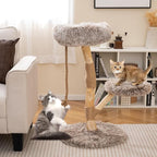 PETSITE 35.5-inch Wood Cat Tree, Multi-Level Real Pear Wood Modern Cat Tower with Jute Scratching Posts, Jute Rope, Cozy Top Perch, Jumping Platform, Soft Long Plush Covered