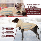 Large Dog Jacket Waterproof Warm Dog Winter Coats with Harness Hole Turtleneck Reflective Snowsuit Adjustable Fleece Coat for Dogs French Bulldog, Khaki L