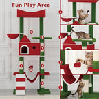 63" Large Christmas Cat Tree Tower Indoor: Tall Modern Cute Heavy Duty Cat Condo House with Scratching Post & Hammock for Maine Coon