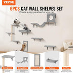 VEVOR Wall Mounted Cat Shelves, Perches with Jumping Boards, Hammock, Sofa, Cat Furniture and Shelves up to 40 lbs for Sleeping, Playing, Climbing, Set of 6
