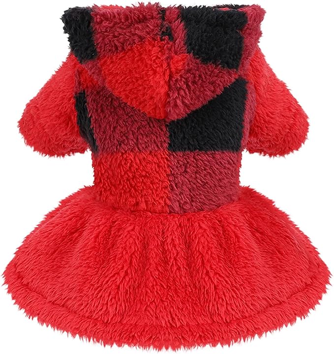 Dog Sweaters for Small Dogs Girl Dog Hoodie Warm Fleece Doggie Sweatshirt Cute Puppy Dress Winter Pet Sweaters Doggy Clothes Outfit Apparel for Chihuahua Yorkie, Red, XXS