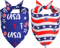 4th of July Dog Bandanas 2-Pack for Large X-Large Dogs - Double-Sided Patriotic USA Flag & Paw Print Tie-On Scarves, Red White Blue for Boy or Girl Pups, 18-23" Neck