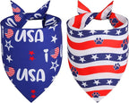 4th of July Dog Bandanas 2-Pack for Large X-Large Dogs - Double-Sided Patriotic USA Flag & Paw Print Tie-On Scarves, Red White Blue for Boy or Girl Pups, 18-23" Neck