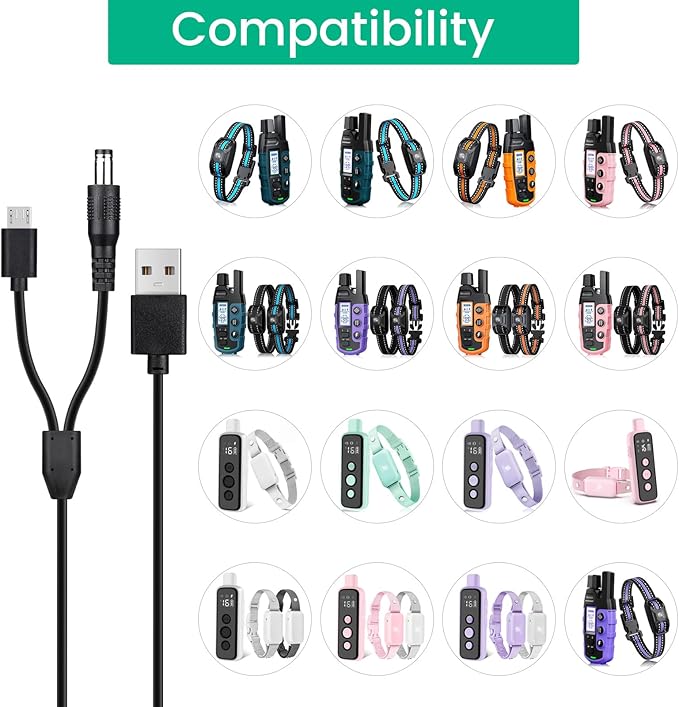 Dog Shock Collar Charger Cord for Bousnic Dog Training Collar RS2 and RS2B, 2-in-1 USB Bark Collar Charging Cable for Dogs
