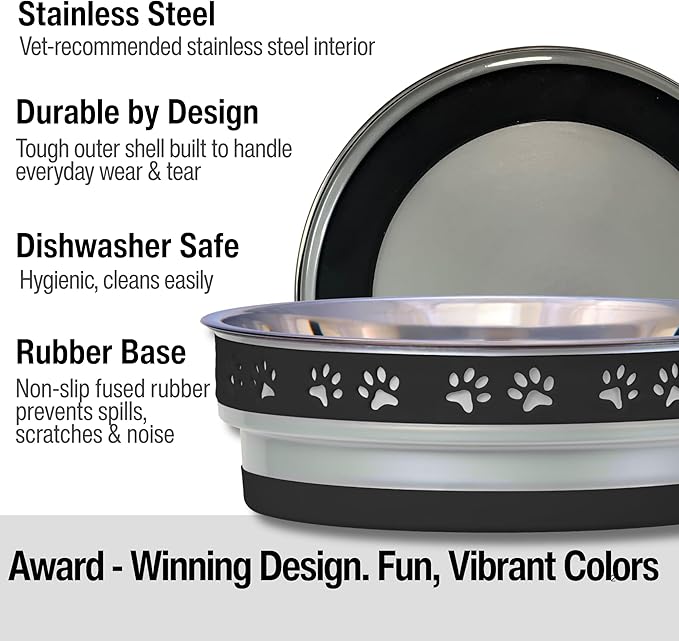 Loving Pets Corsa Dog Bowls- Stainless Steel Dog & Cat Bowls - Spill Proof Dog Food Bowl, Cat Bowl, Puppy Essentials & Pet Supplies Great for Home & Travel (Large 35-65 lbs, Stealth Black)