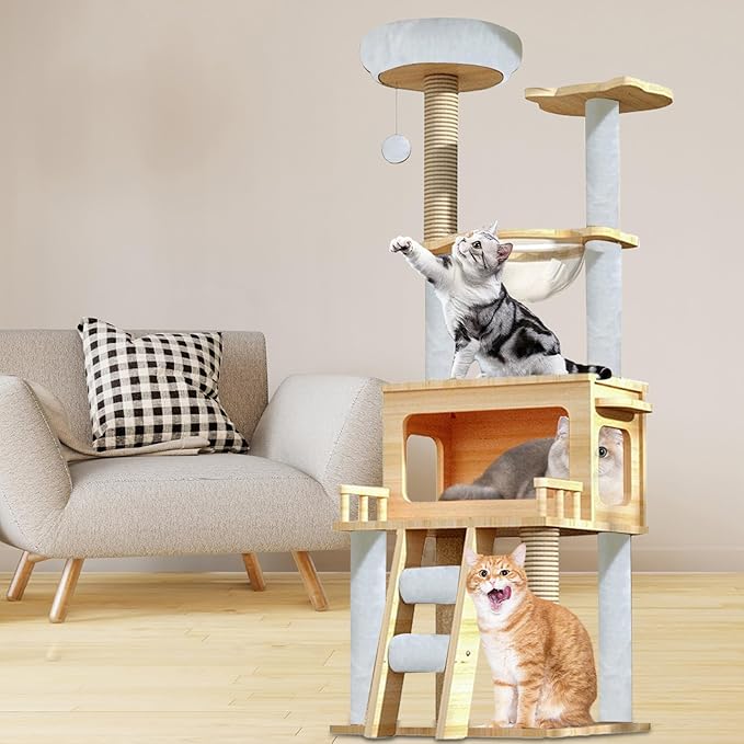Cat Scratch Tower | Tall Cat Tower with Top Perch, Clear Hammock | Pet Supplies, Modern Cat Tower, Pet Activity Tree for Indoor Cats Kittens