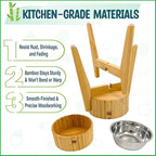 Elevated Dog Bowls for Large Breed - (15-Inch High) Raised Food/Water Bowl with Stand - Bamboo-Steel, Dry/Wet Food Suitable
