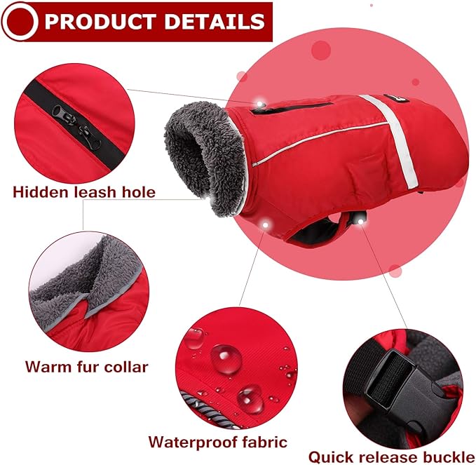 QBLEEV Warm & Waterproof Dog Coat - Reflective Turtleneck with Thick Fleece for Winter and Snow, S, M, L Dogs