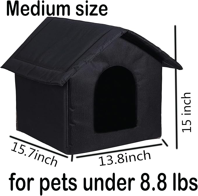 Cat Houses for Outdoor Cats Outdoor Houses for Feral Cats Cat House with Weatherproof Canvas Roof Stray Shelter (Cat House Black, Medium-Houses)