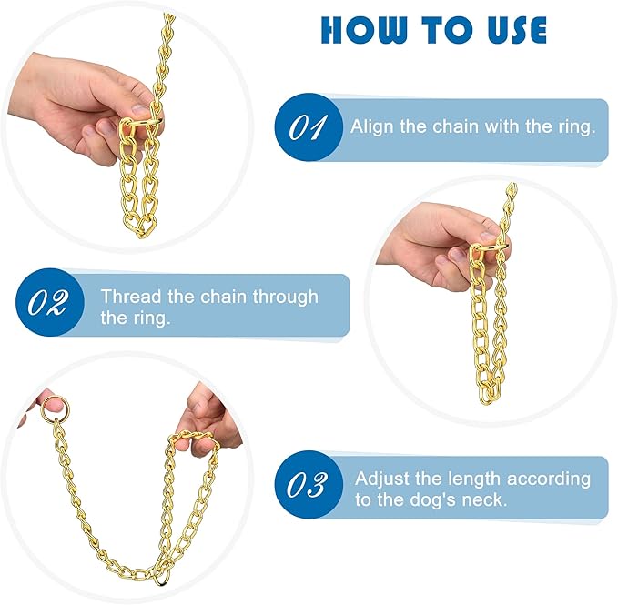 Mogoko Stainless Steel Dog Choke Chain Collar, Puppy Metal P Chain Slip Collar Pet Training Walking Choker(Gold; 3.5mm;22.0 Inch)