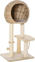39H Premium Quality Cat Tree with Durable Sisal Scratching, Multi-Level Condo Hideout, Hanging Rope Accessory, Beige Finish