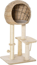 39H Premium Quality Cat Tree with Durable Sisal Scratching, Multi-Level Condo Hideout, Hanging Rope Accessory, Beige Finish