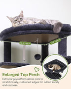 Globlazer Heavy Duty Cat Tree, 74in Sturdy Cat Tower for Large Cats Adult, Big Cat Tree with 7 Sisal Scratching Posts, 2 Padded Condos, 2 Dual-Ear Hanging Baskets, Enlarged Top Perch, S74, Dark Grey