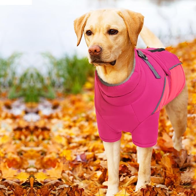 ROZKITCH Dog Winter Coat, Dog Coat for Autumn Winter with Turtleneck, Pet Clothes with Adjustable Waist Strap, Soft Warm Pet Clothing with Reflective Strip for Small Medium Large Dogs Rose Red XL