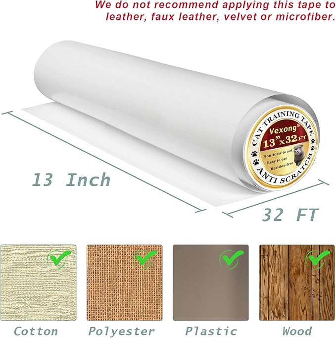 Anti Cat Scratch Furniture Protector, Transparent Self-Adhesive Couch Furniture Protectors from Cats Scratching Claws, Cat Scratch Couch Protector (13" x 384")