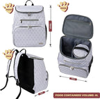 BAGLHER Dog Travel Bag Backpack, Airline Approved Pet Supplies Backpack, Dog Travel Bag with 2 Silicone Collapsible Bowls and 2 Food Baskets DLWhite