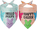 Easter Dog Bandanas Small 2PCS, 4 Pattern Colorful Scarf for Boy and Girl, Triangle Reversible Bibs Breed for Puppy Cats Pets