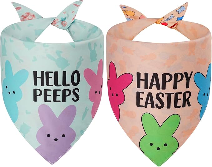 Easter Dog Bandanas Small 2PCS, 4 Pattern Colorful Scarf for Boy and Girl, Triangle Reversible Bibs Breed for Puppy Cats Pets