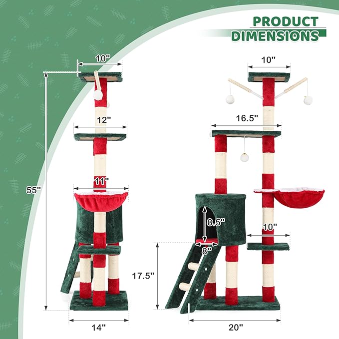 Magshion 54" Cat Tree for Indoor Cats, Sturdy Cat Tower for Cats 20 lbs+, Multi-Level Climbing Tower with Scratching Posts, Ladder, Condo, Top Perch and Hanging Toy