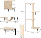 Wall Mounted Cat Furniture Set of 5 With Tree, Perch, Scratcher, Bridge and Condo, Gray (Beige)