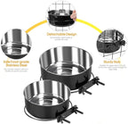 2 Pcs Black Large Pet Dog Food Water Bowl for Cage Stainless Steel Non-Spill Kennel Hanging Cats Bowls with Clamp Holder Crate Feeder Dish for Medium Large Dogs Huge Pets (7.1x2.5'' & 6.3x2.4'')