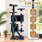 BestOffice 54 Inch Cat Tree, Multi-Level Cat Tower with Condo, Perches, Sisal Scratching Posts, Climbing Ladder,Indoor Activity Center Play House for Kittens & Adult Cats, Navy Blue