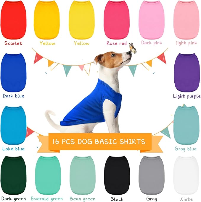 16 Pieces Small Dog Clothes Cute Blank Puppy Shirts Soft Dog Sweatshirts Breathable Outfit for Pet Cats Accessories, 16 Styles(XL)