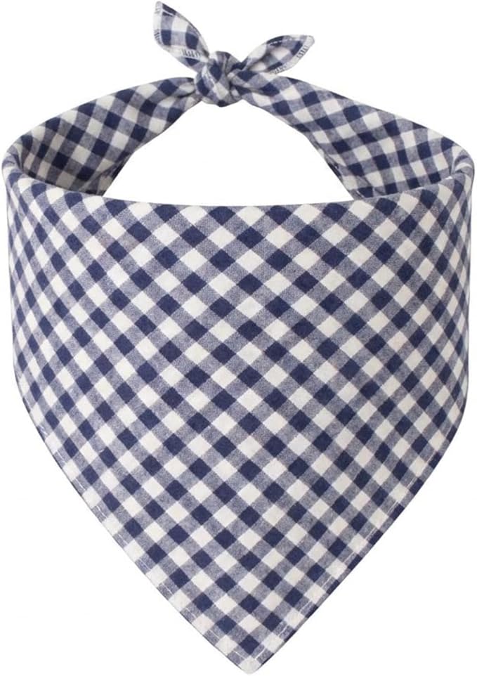 Dog Bandanas 1 Pack; Cotton Linen Blue Bandana Plaid for Large Dogs; Soft Breathable Dog Accessories; Classic Dog Apparel & Accessories