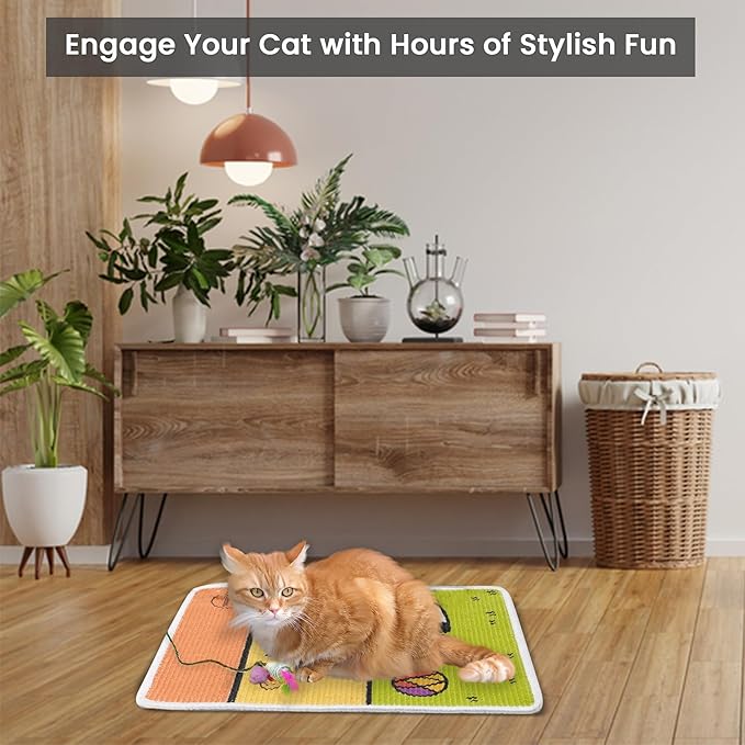 Sisal Cat Scratcher Mat [+ Sisal Mouse Toy] – Wall & Couch Protector, Carpet & Floor Scratching Pad, Durable Non-Toxic & Shedding-Resistant (Playful Paws)