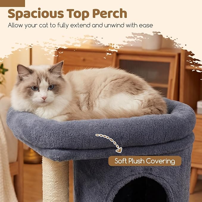 DORTALA Cat Tree for Indoor Cats, 26-Inch Cat Tower with 2 Cozy Condos, Sisal Scratching Post, Plush Top Perch, Modern Kittens Activity Play Center (Dark Grey)