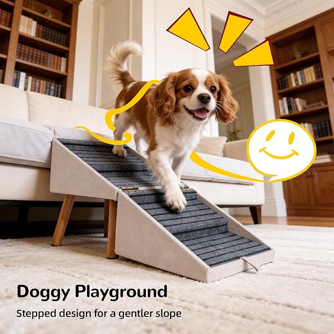 17.13" H Dog Stairs for Small Dogs, 2-in-1 Pet Steps & Ottoman - Foldable Dog Stairs for Couch, Non-Slip Wooden Pet Stairs for Puppy Senior Injured Dogs