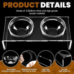 Elevated Acrylic Pet Bowl Stand – Raised Cat & Dog Bowls with 2 Glass & 2 Stainless Steel Bowls, Modern Clear Design, Non-Slip, Easy to Clean, Perfect for Small Pets, 3.75" Tall