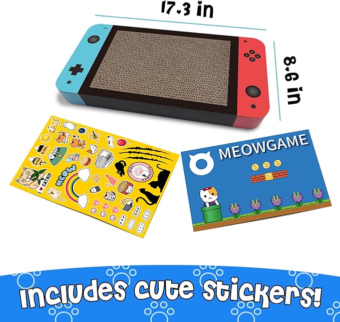 Gaming Cat Scratcher, Double Sided Cat Scratching Pad with Stickers, Game Theme Cute Kitten Interactive Toy, Kitten Toy & Cat Scratching Pad