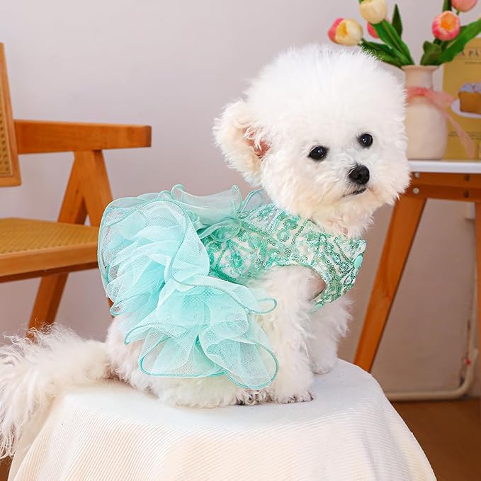 Furbabycare® Elegant Sweet Puppy Dog Blingbling Princess Skirt Pet Dog Lace Cake Camisole Tutu Dress A-Green Small
