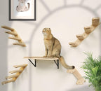 2PCS Cat Wall Shelves with Scratching Mat, 16.6x9.7 Inch Cats Wall Furniture, Solid Pine Wood Kitten Wall Mounted Floating Shelf, Window Perch Hammock for Pets Sleeping, Playing, Climbing