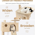SHA CERLIN 65in Larger Cat Tree Tower Condo for Indoor Kitties/Multi-Level Furniture Activity Center with Wide Base/Cozy Plush Cat Perches/Baskets/Sisal Scratching Posts and Hammock/Beige