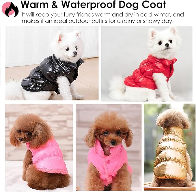 AOFITEE Dog Winter Coat, Waterproof Dog Jacket, Warm Small Dogs Coat, Fleece Dogs Puffer Jacket, Windproof Pet Snowsuit, Cozy Female Male Pet Snow Jackets Fleece Vest with Snap Closure, Gold, Medium
