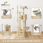 Tall Cat Tree for Indoor Large Cats or Kittens, Multi-Level Cat Activity Tree with Scratching Posts, Hammock, Cat Cave Condo, Modern Cute Small Cat Climbing Tower with Widened Perch