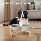 SPUNKYJUNKY Elevated Dog Bowls Ceramic, 7.3'' Dogs Food Water Bowls Raised with Non-Slip Bamboo Stand for Medium to Large Sized Breed Microwave Dishwasher Safe - 42 OZ,Grey