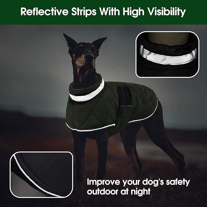 KAMA BRIDAL Dog Winter Coat Warm Padded Puppy Jacket Windproof Water Resistant Clothes for Small Medium Large Pets Christmas Sweater Outfit Vest(Green, 3XL)