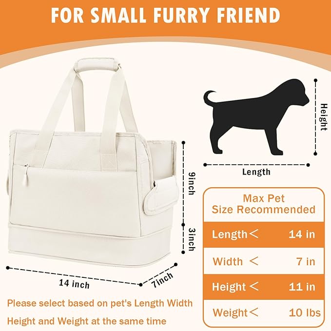 Dog Purse Carrier for Small Dogs Under 10 lbs with Pockets Adjustable Soft Sided Pad Extendable Dog Carriers Tote for Puppies with Safety Leash Clip for Travel Shopping (Apricot)
